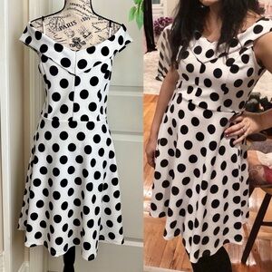 Suzy Shier Polka Dot Fit & Flare Off Shoulder Dress White Sz L